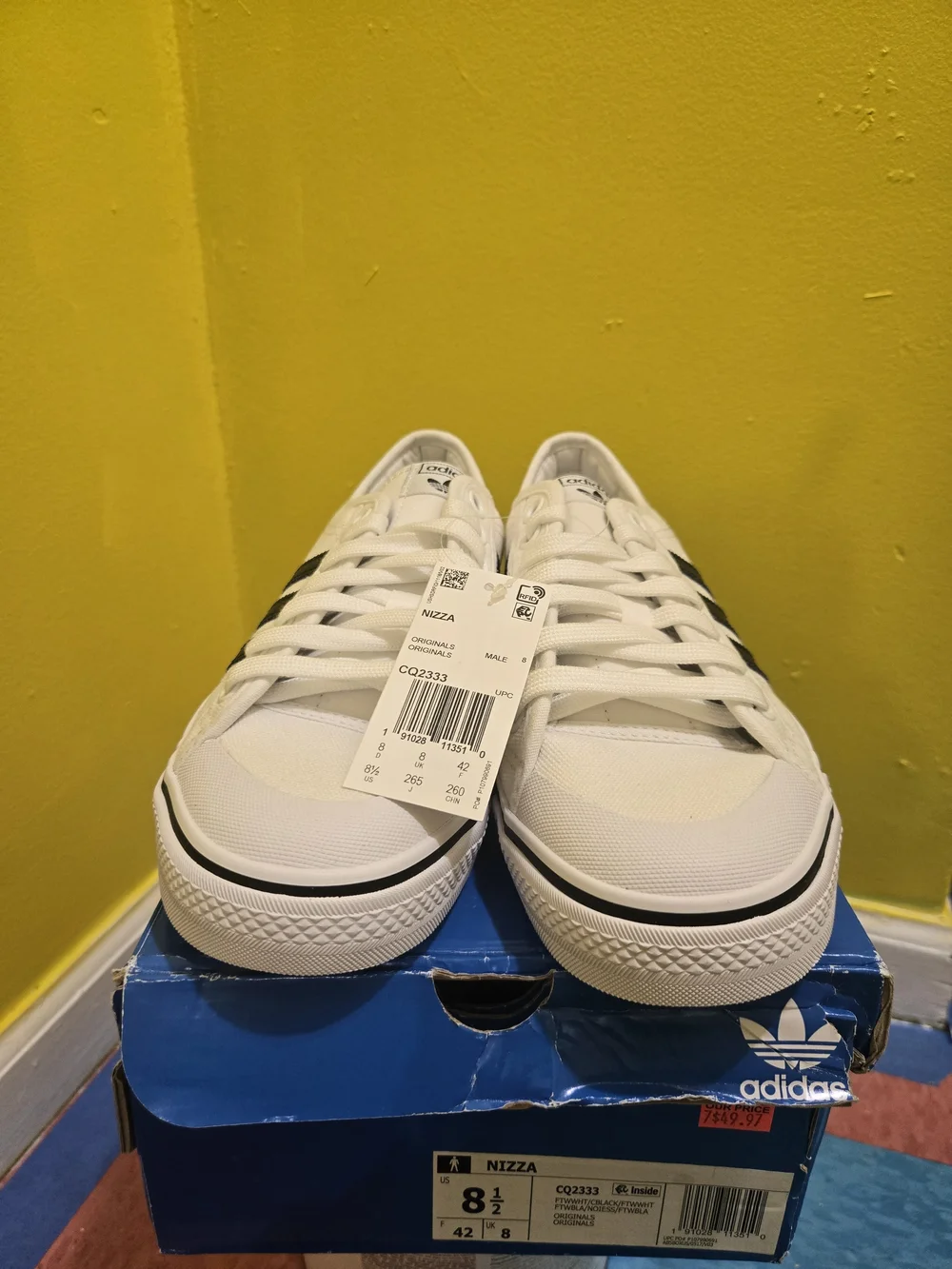 adidas Nizza White Sneakers with Black Stripes